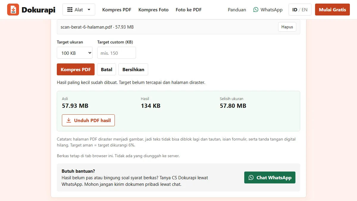 Screenshot of the related tool: PDF Won't Compress to the Target Size? Why It Happens and How to Fix It