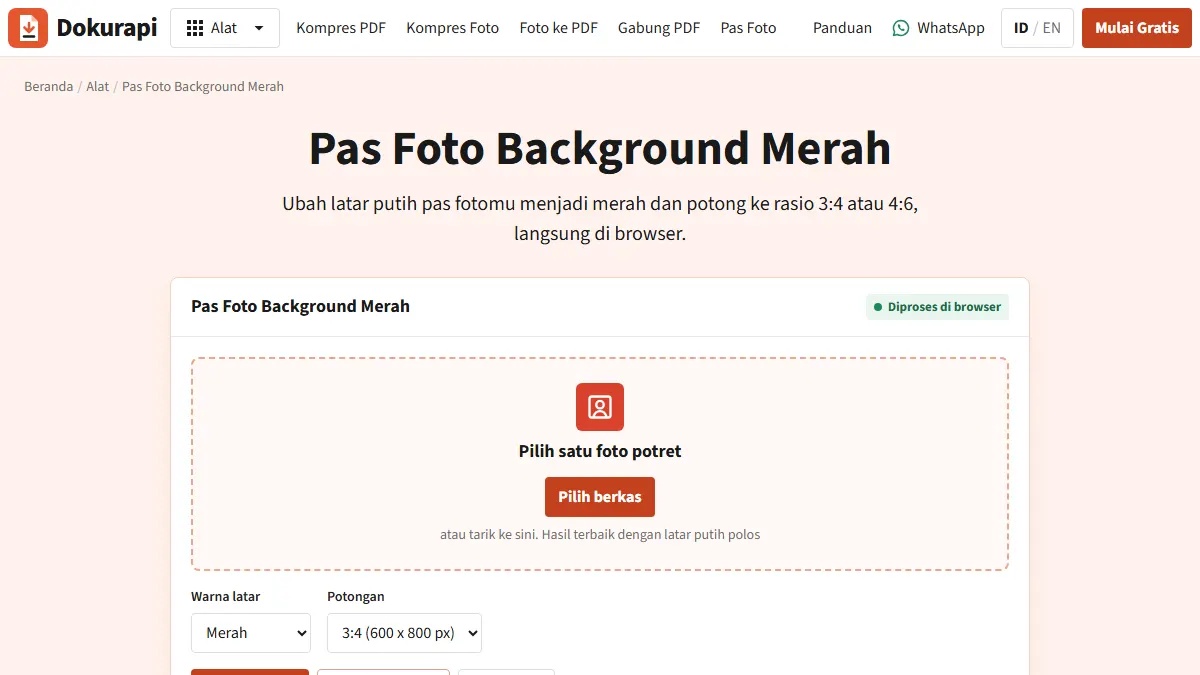 Screenshot of the related tool: Red Background Passport Photo: How to Make One in Your Browser
